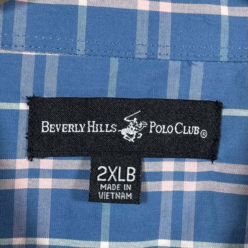Beverly Hills Polo Club Men's 2XLB Blue Plaid Short Sleeve Button-Up Shirt - Picture 3 of 9